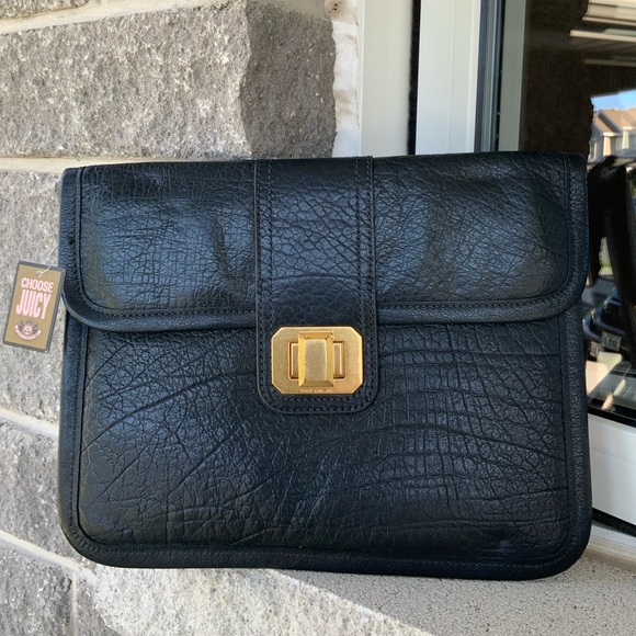 Vintage Y2K JUICY COUTURE Leather Steel Grey Flat Large Clutch Bag BRAND NEW - Picture 4 of 16